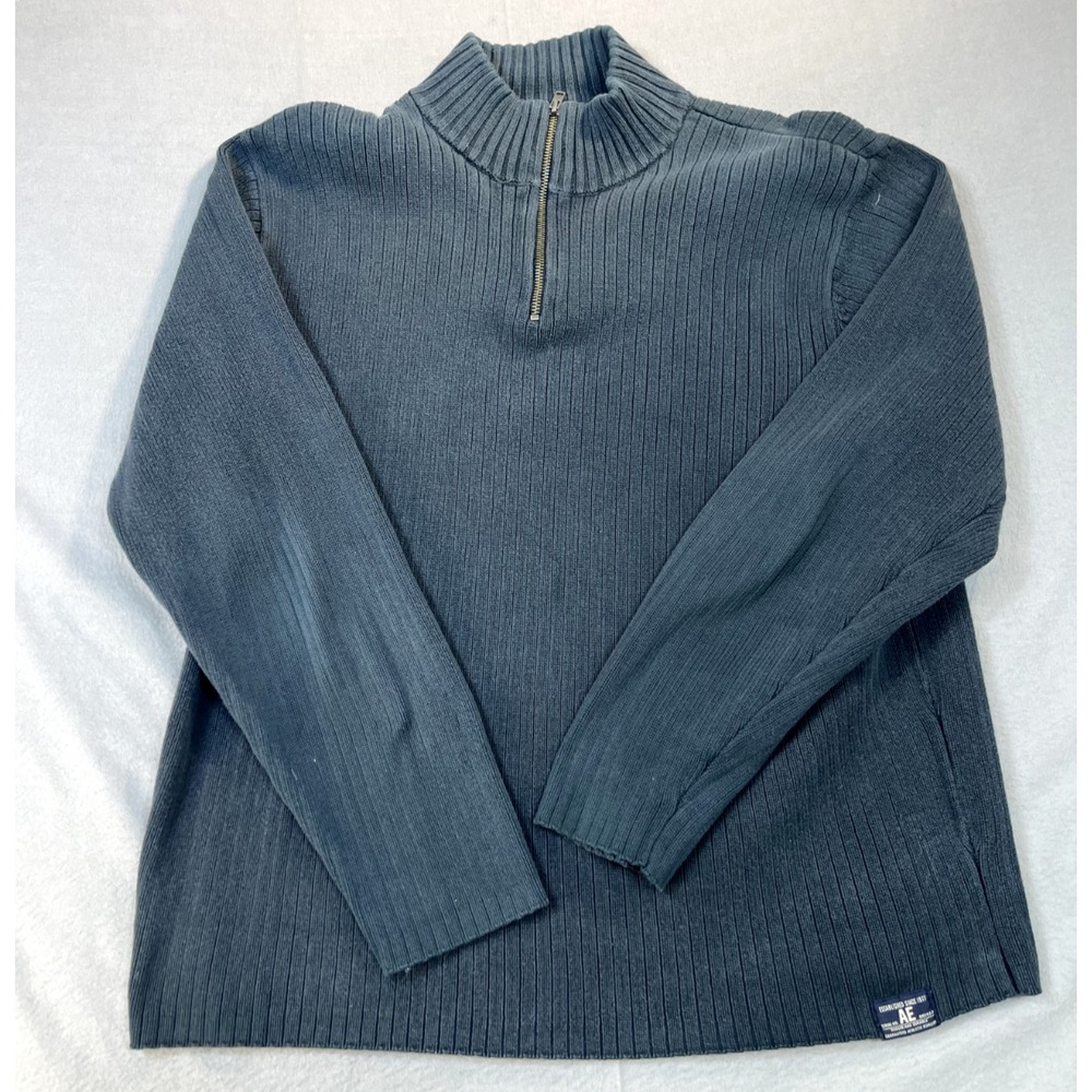 American Eagle Sweater Mens‎ XL Green Cotton Mock Neck 1/4 Zip Pullover